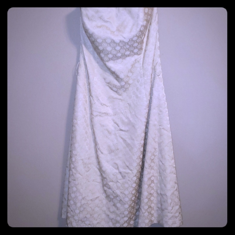 Champagne brocade strapless whbm dress